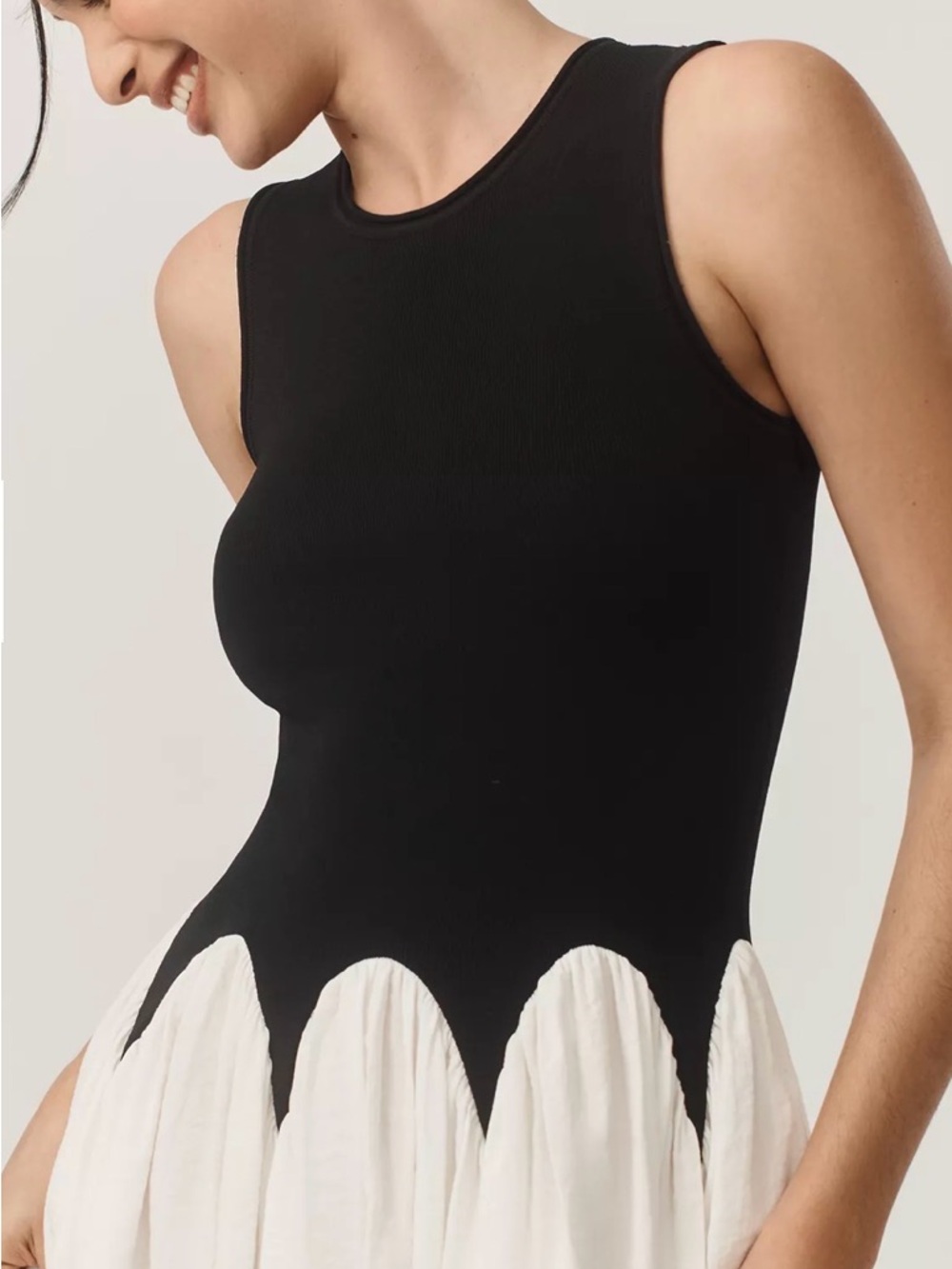 Anthropologie Siempre Michelle Sleeveless Black and White Midi Dress - Picture 2 of 13
